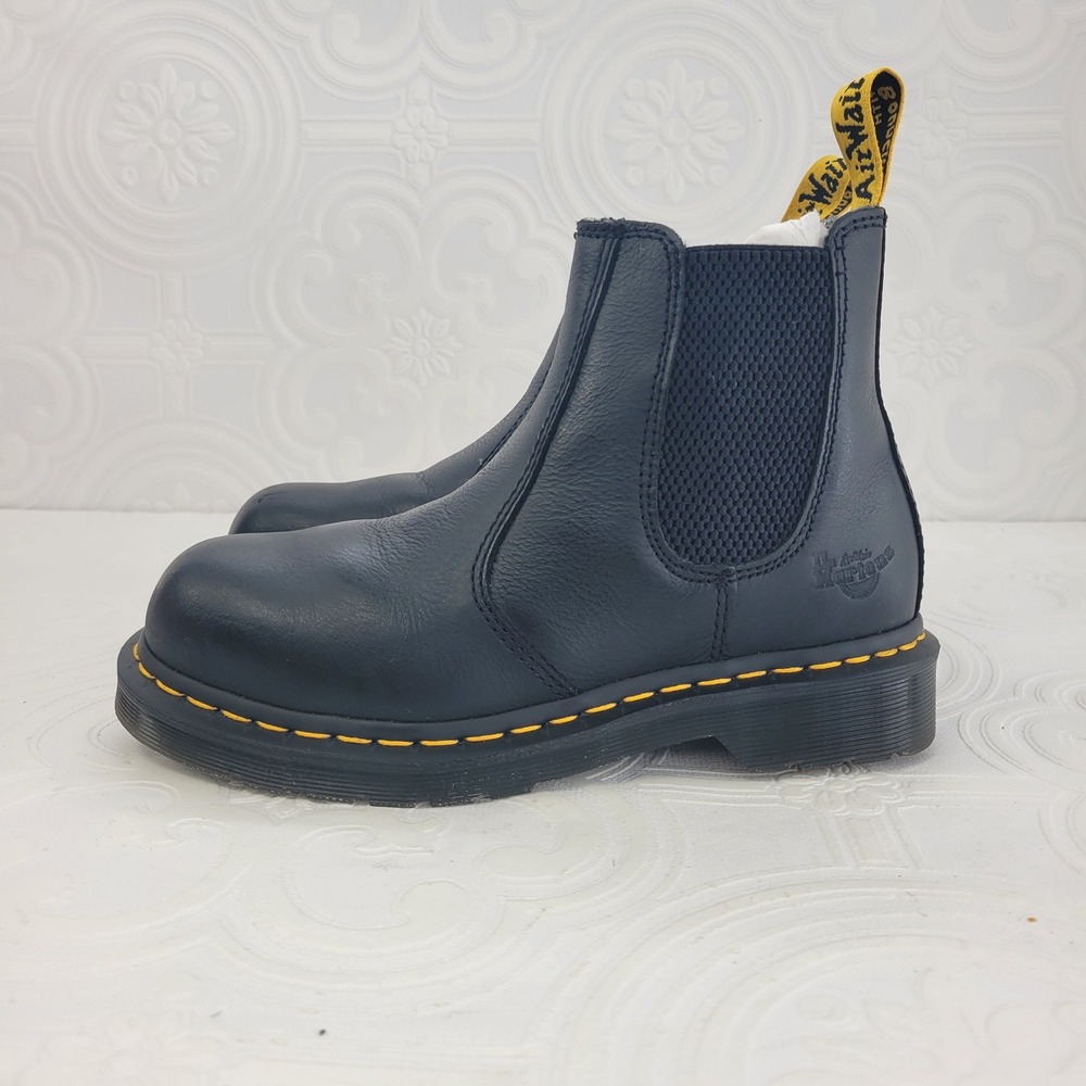 Dr Martens 2976 Black Leather Chelsea Boots Womens 6 Yellow Stitching Ankle Boot